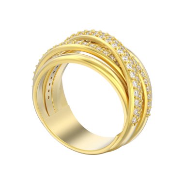 3D illüstrasyon izole Altın dekoratif elmas criss yüzük beyaz bir arka plan üzerinde çapraz.