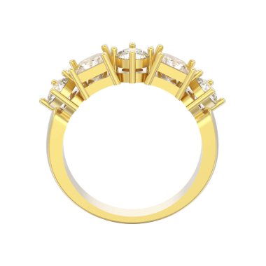 beyaz bir arka plan üzerinde farklı yuvarlak ve kare elmas Altın dekoratif yüzük 3D illüstrasyon izole