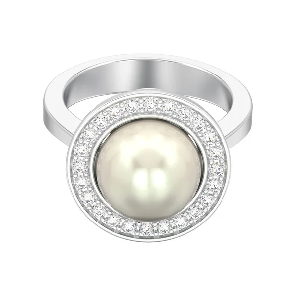 Illustrazione Isolato Argento Anello Fidanzamento Diamante Con Perla Sfondo Bianco — Foto Stock