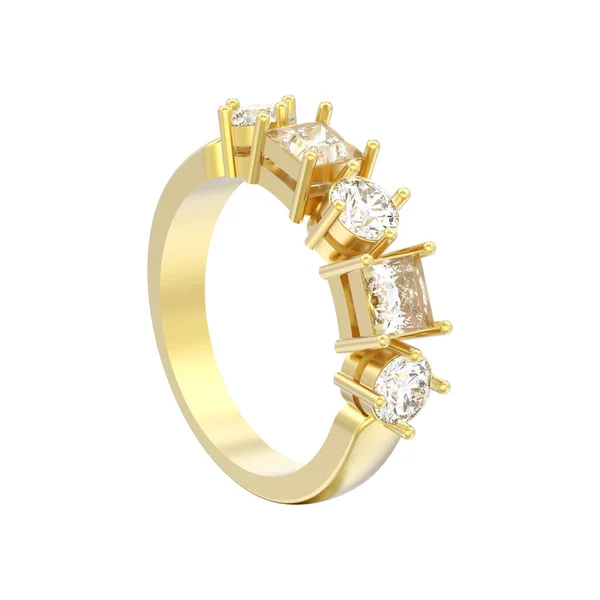 Απεικόνιση Απομονωμένη Χρυσό Διακοσμητικό Δαχτυλίδι Διαφορετικές Στρογγυλό Και Τετράγωνο Διαμάντι — Φωτογραφία Αρχείου