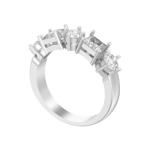 插图独立的银色装饰环 不同的圆形和方形的钻石在白色背景上 — 图库照片