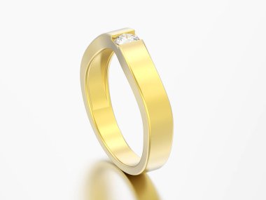 3D çizim yanılsama modern altın elmas yüzükle gri bir arka plan üzerine eğildi.