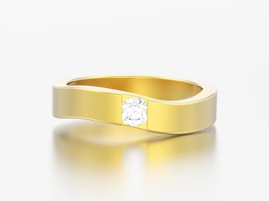 3D çizim yanılsama modern altın elmas yüzükle gri bir arka plan üzerine eğildi.