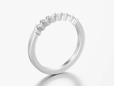 3D resimde gümüş nişan yıldönümü band elmas yüzük gri bir arka plan üzerinde