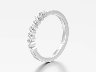 3D resimde gümüş nişan yıldönümü band elmas yüzük gri bir arka plan üzerinde