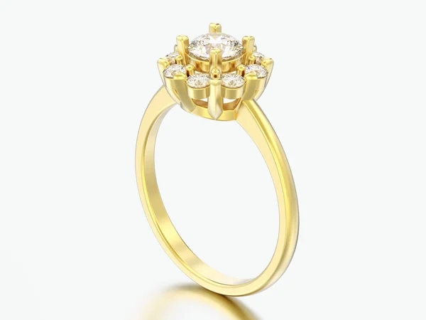 Illusztráció Arany Halo Esküvői Gyémánt Gyűrű Szív Ágakkal Szürke Háttér — Stock Fotó