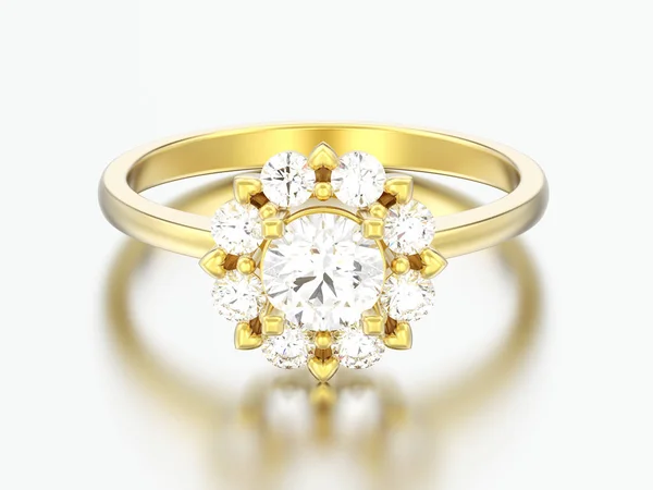 Illustration Guld Halo Bröllop Diamond Ring Med Hjärta Stiften Grå — Stockfoto