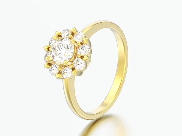 Illusztráció Arany Halo Esküvői Gyémánt Gyűrű Szív Ágakkal Szürke Háttér — Stock Fotó