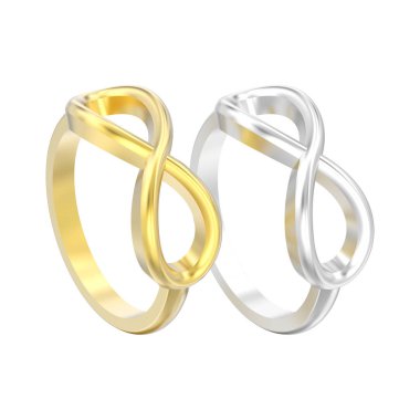 iki altın ve gümüş basit sonsuzluk yüzük beyaz bir arka plan üzerinde 3D illüstrasyon izole
