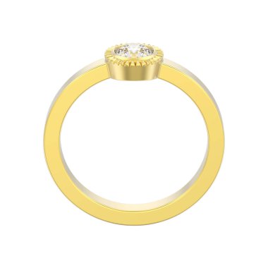 yuvarlak elmas kaplama yüzük beyaz zemin üzerine altın düğün solitaire 3d illüstrasyon izole