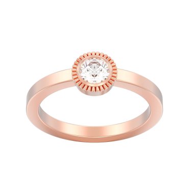 3D illüstrasyon izole gül altın düğün solitaire elmas kaplama yüzük beyaz bir arka plan üzerinde yuvarlak