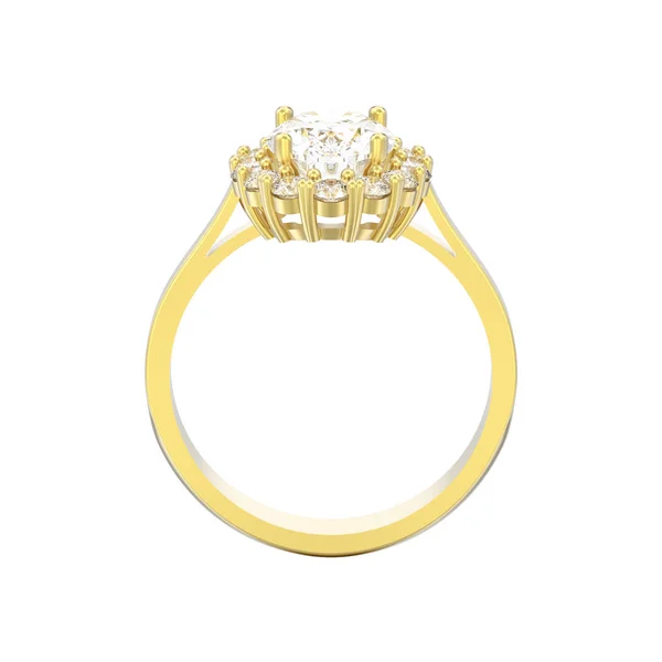 白い背景の上の イラスト分離のゴールドの楕円形のハロー ダイヤモンド婚約結婚指輪 — ストック写真