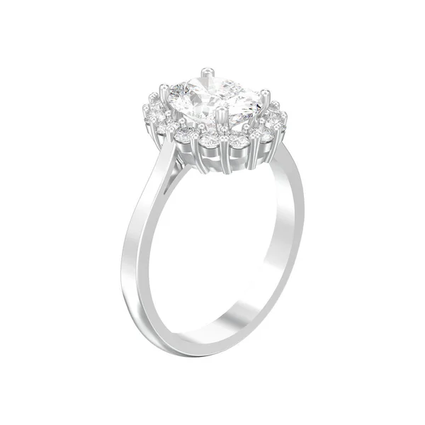 白い背景の上の イラスト分離銀楕円形のハロー ダイヤモンド婚約結婚指輪 — ストック写真