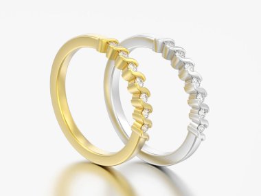 3D resimde iki altın ve gümüş nişan yıldönümü şerit