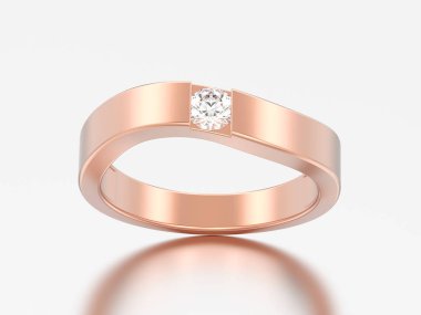 3D çizim yanılsama modern bent altın elmas yüzükle gri bir arka plan üzerinde yükseldi.