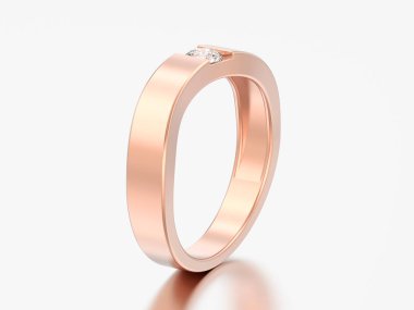 3D çizim yanılsama modern bent altın elmas yüzükle gri bir arka plan üzerinde yükseldi.