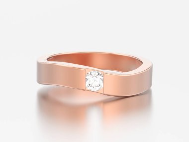 3D çizim yanılsama modern bent altın elmas yüzükle gri bir arka plan üzerinde yükseldi.