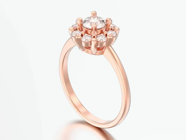 Illustration Roségold Halo Hochzeit Diamantring Mit Herz Zinken Auf Grauem — Stockfoto