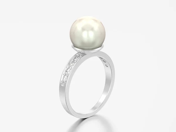 Illustrazione Anello Fidanzamento Diamante Argento Con Perla Sfondo Grigio — Foto Stock