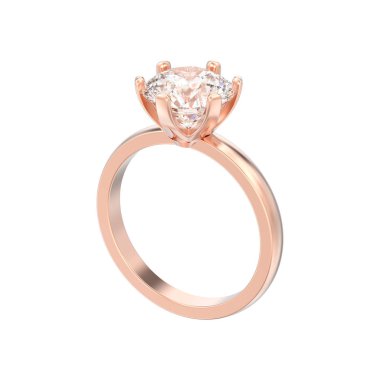 3D illüstrasyon izole gül altın geleneksel tek taş nişan elmas yüzük beyaz bir arka plan üzerinde