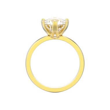 3D illüstrasyon izole altın geleneksel tek taş nişan elmas yüzük beyaz bir arka plan üzerinde