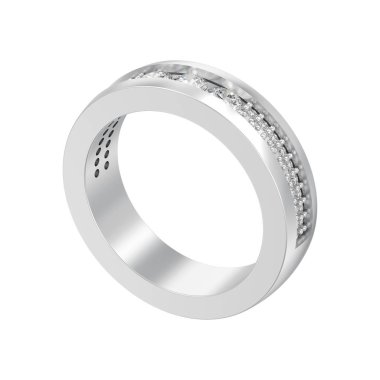 3D illüstrasyon izole gümüş nişan düğün yıldönümü band elmas yüzük beyaz bir arka plan üzerinde