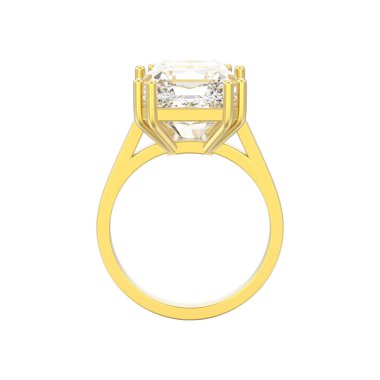 3D illüstrasyon izole altın geleneksel tek taş nişan elmas yüzük beyaz bir arka plan üzerinde parlak elmas