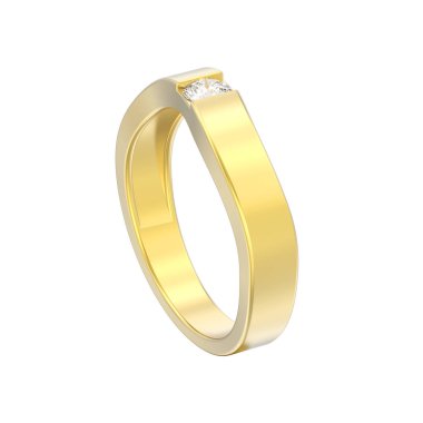 3D illüstrasyon izole yanılsama modern altın yüzük elmas ile beyaz bir arka plan üzerine eğildi.