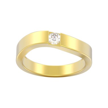 3D illüstrasyon izole yanılsama modern altın yüzük elmas ile beyaz bir arka plan üzerine eğildi.