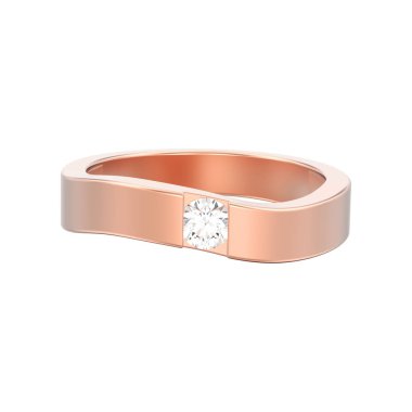 3D illüstrasyon izole yanılsama modern bükülmüş gül altın yüzük elmas beyaz bir arka plan üzerinde