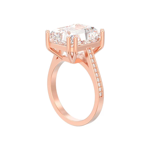 插图隔离玫瑰金色传统纸牌订婚钻石戒指与辐射钻石在白色背景上 — 图库照片