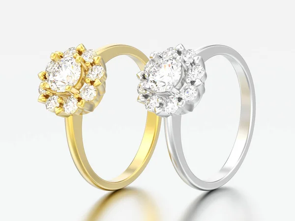 Ilustração Dois Anéis Diamante Casamento Halo Ouro Prata Com Pontas — Fotografia de Stock