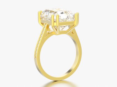 3D çizim altın geleneksel solitaire nişan elmas yüzük gri bir arka plan üzerinde parlak elmas