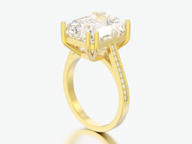 3D çizim altın geleneksel solitaire nişan elmas yüzük gri bir arka plan üzerinde parlak elmas