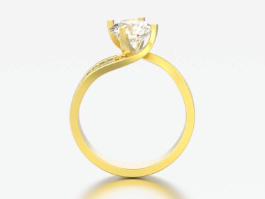 3D çizim altın nişan yanılsama elmas yüzük gri bir arka plan üzerinde bükülmüş.