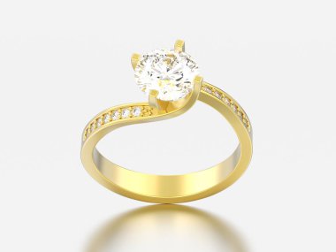 3D çizim altın nişan yanılsama elmas yüzük gri bir arka plan üzerinde bükülmüş.