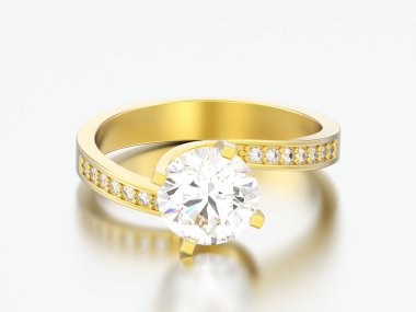 3D çizim altın nişan yanılsama elmas yüzük gri bir arka plan üzerinde bükülmüş.