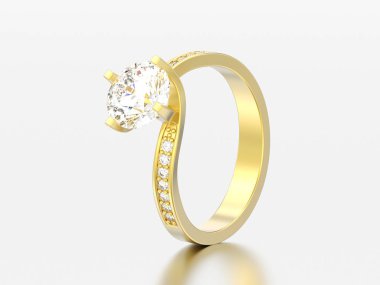 3D çizim altın nişan yanılsama elmas yüzük gri bir arka plan üzerinde bükülmüş.