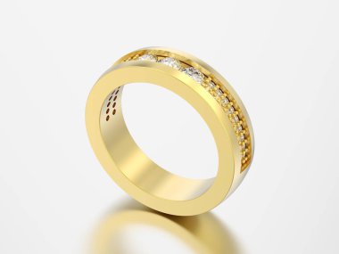 3D illüstrasyon altın nişan düğün yıldönümü bant elmas yüzüğü gri bir arka plan üzerinde