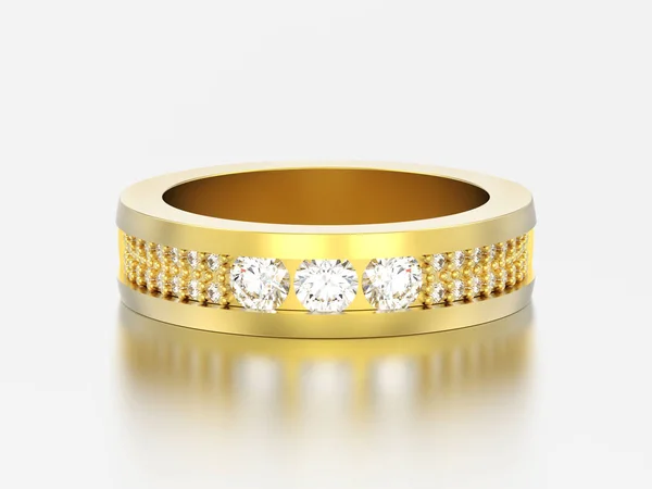 Arany Illusztráció Esküvői Évforduló Zenekar Gyémánt Jegygyűrűt Szürke Háttér — Stock Fotó