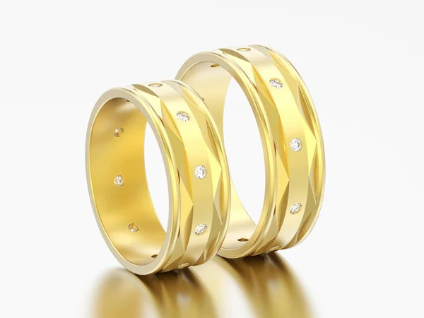 Ilustração Dois Anéis Diamante Noivado Moderno Ouro Fundo Cinza — Fotografia de Stock