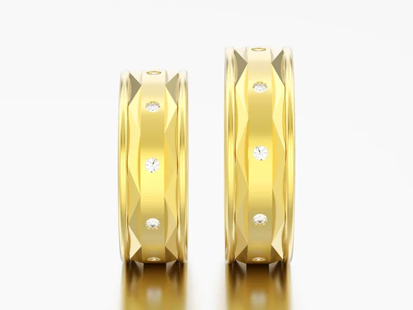 Obrázek Dvě Zlaté Moderní Zásnubní Snubní Diamantové Prsteny Šedém Pozadí — Stock fotografie