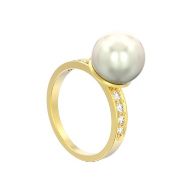 altın pırlanta nişan Alyans beyaz zemin üzerine inci ile 3D illüstrasyon izole