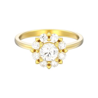 3D illüstrasyon izole altın halo düğün elmas yüzük ile hea