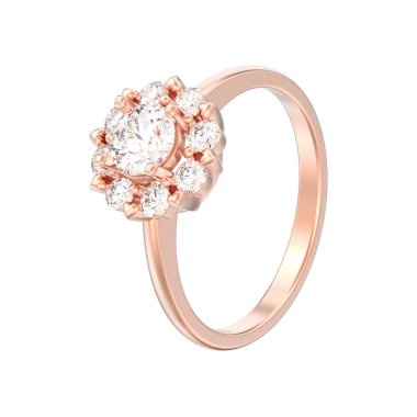 gül altın halo düğün elmas yüzük zekâ 3D illüstrasyon izole