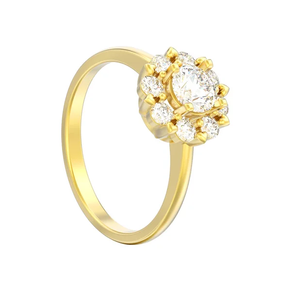 3D illustration isolated gold halo wedding diamond ring with hea