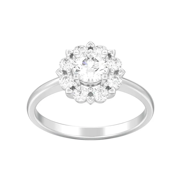 Ilustración 3D anillo de diamantes de boda halo plata aislada con h — Foto de Stock