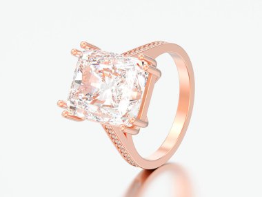 3D illüstrasyon parlak elmas altın geleneksel solitaire nişan elmas yüzüğü gri bir arka plan üzerinde yükseldi.