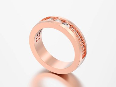 3D çizim altın nişan düğün yıldönümü bant elmas yüzüğü gri bir arka plan üzerinde yükseldi.