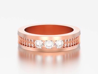 3D çizim altın nişan düğün yıldönümü bant elmas yüzüğü gri bir arka plan üzerinde yükseldi.